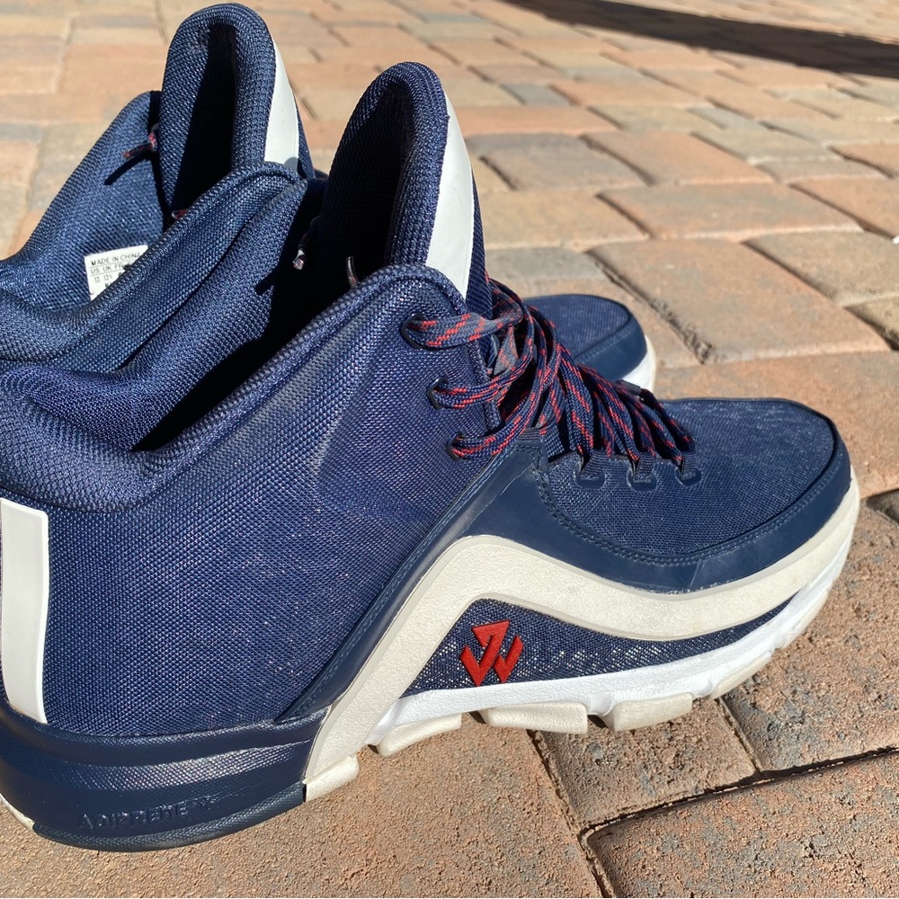 adidas J Wall 2 Performance Navy and White Athletic Sneakers with Red Accents - Picture 2 of 9